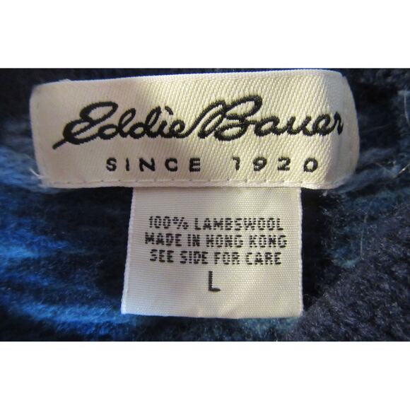 Eddie Bauer 100% Lambswool Blue Fair Isle Sweater Women's Large Fisherman - Picture 4 of 7